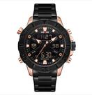 Relógio masculino weide 8503 anadigi preto rose analógico e digital inox casual