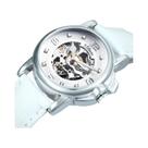 Relógio Mecânico Feminino Elegante Luminoso Com Pulseira De Couro Branca E Ponteiros Cravejados