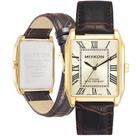 Relógio Miykon Vintage Tank Square Gold para homens com pulseira de couro