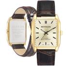 Relógio Miykon Vintage Tank Square Gold para homens com pulseira de couro