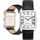 Relógio Miykon Vintage Tank Square Silver para homens em couro