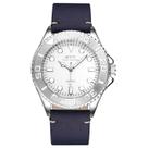 Relógio mod d6838g caixa prata, mostrador branco, pulseira azul escuro