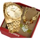 Relogio Mondaine Dourado Medio 32598 + Kit Semi Joia