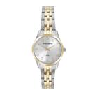 Relogio Mondaine Feminino dourado e prata pequeno bicolor cravejado com pedrinhas com numeros moderno luxo 32699LPMVBE2