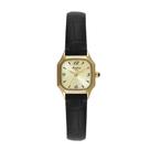 Relogio Mondaine Feminino dourado quadrado pequeno pulseira de couro preta banhado folheado mini 32820LPMVDH3