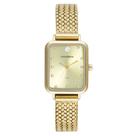 Relogio Mondaine Feminino dourado quadrado retangular pequeno cravejado pulseira malha de aço mesh 32744LPMVDE1