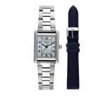 Relogio Mondaine Feminino pequeno prata quadrado pulseira de couro e aço kit troca pulseira com numeros 32821L0MKNE2