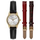 Relógio MONDAINE kit feminino couro dourado 32714LPMKDH3