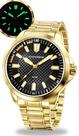 Relógio Mondaine Masculino Analógico Dourado Fundo Preto Quartz Pulseira De Aço Inoxidável Brilha No Escuro Prova Dágua 50 Metros Original