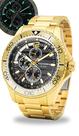 Relógio Mondaine Masculino Analógico Dourado Multifunção Quartz Pulseira Aço Inoxidável Brilha No Escuro Calendário Prova D água 5O Metros Original