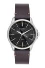 Relógio Mondaine Masculino Analógico Slim Prata Fundo Preto Pulseira Couro Marrom 32946G0MVNO2