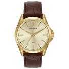Relogio Mondaine masculino dourado minimalista social classico prova dagua pulseira couro marrom 99739GPMVDH2 original