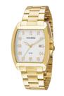 Relogio Mondaine masculino dourado quadrado com numeros classico calendario social de aço 83497GPMVDE1