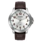 Relogio mondaine masculino prateado pulseira de couro marrom