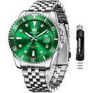 Relógio OLEVS Green Silver Luxury Inoxidável para Homens Relógio OLEVS Green Silver Luxury Inoxidável para Homens