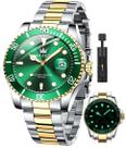 Relógio OLEVS Masculino de Quartzo Verde em Aço Inoxidável 30m Resistente à Água