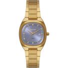 Relógio Orient Feminino Analógico Clássico Quadrado Aço Dourado Fundo Roxo LGSS1022 L1KX