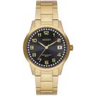 Relogio Orient feminino dourado mostrador preto banhado folheado cravejado com strass com numeros e calendário a prova dagua aço inox FGSS1237 P2KX