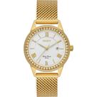 Relogio Orient feminino dourado pequeno algarismo romano cravejado com pedrinhas pulseira esteira malha de aço mesh a prova de agua FGSS1256 S3KX