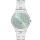 Relogio Orient feminino prata pequeno verde claro minimalista a prova de agua prateado FBSS0143 F1SX
