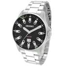 Relógio Orient Masculino Analógico De Pulso Prateado Fundo Preto Quartz Aço Inoxidável Brilha No Escuro Calendário Prova Dágua 100 Metros Original