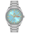 Relógio Orient Masculino Automático 3 Estrelas Aço Prata Fundo Azul Calendário Duplo NH3SS008