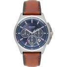 Relogio Orient Masculino SOLAR Cronografo SolarTech prata azul pulseira de couro marrom MBSCC064