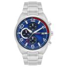 Relogio Orient Masculino Solartech cronografo prata azul Solar aço inox calendário prova dagua MBSSC256 D2SX original
