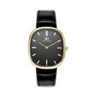 Relógio oval Croco Moncler com fundo preto pulseira de couro preto Saint Germain