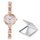 Relogio Pequeno De Pulso Feminino Luxo Pedras Rose + Espelho
