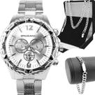 Relogio Prata Masculino Aco Inox + Pulseira grande robusto corrente pesado grumet inoxidavel presente original