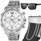 Relogio Prata Masculino Aço Inoxidável + Oculos Sol casual grumet ponteiro inoxidável mostrador preto presente acetato