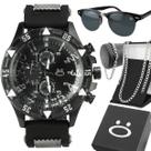 relogio preto aço + oculos sol + cordao pulseira presente original autentico proteção uv robusto grumet silicone pesado