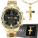 Relogio Prova Dagua Aço Inox Dourado qualidade premium casual original grande preto pesado social robusto