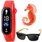 relogio prova dagua digital infantil + oculos proteção uv presente verão pulseira ajustavel resistente proteção uv sol