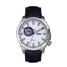 Relógio: pulseira automática de couro semiesqueleto REIGN Bauer