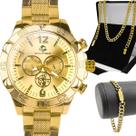 Relogio Pulseira Inoxidavel Banhado Masculino Corrente Aco dourado prova dagua casual pesado social grumet robusto