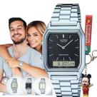 Relógio Pulso Casio Unissex Vintage Feminino Masculino Pequeno Quadrado Digital Analógico Prova Dágua 3 ATM Prata AQ-230A + Chaveiro