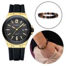 Relógio Quartzo Casual Masculino + Pulseira Olho Tigre Kit Relógio Quartzo Casual Masculino + Pulseira Olho Tigre Kit