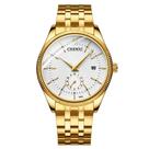 Relógio quartzo dourado, aço inoxidável, calendário luminoso, impermeável -