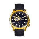 Relógio REIGN Bauer Automatic Semi-Skeleton dourado/preto em couro