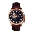 Relógio REIGN Bauer Automatic Semi-Skeleton em ouro rosa/preto