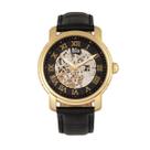 Relógio REIGN Kahn Automatic Skeleton Dial, pulseira preta de couro