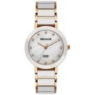Relogio Seculus feminino ceramica vidro safira branco e rose cravejado pedrinhas strass 77228LPSVRQ3