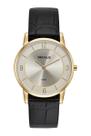 Relogio Seculus feminino dourado slim fino pulseira de couro preta 23724GPSVDC2