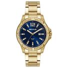 Relógio Seculus Masculino Dourado Aço Calendário Azul 44208GPSVDA3