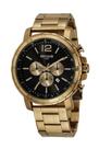 Relogio Seculus Masculino Dourado banhado preto cronografo esportivo moderno 3 chaves aço inox prova dagua 44063GPSVDA2