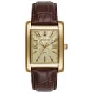 Relogio Seculus masculino dourado quadrado pulseira de couro numeros romanos executivo retangular banhado luxo com calendário 23744GPSVDC2
