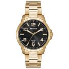 Relogio Seculus Masculino Long Life Dourado preto classico social a prova dagua aço inox 44297GPSVDA4
