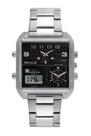 Relogio Seculus masculino quadrado prata preto digital e analogico anadigi 3 em 1 aço inox prova dagua 77161G0SVNA1